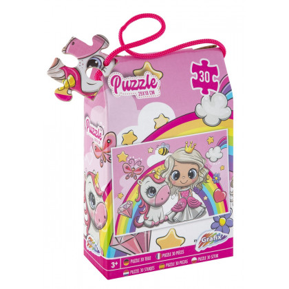 Puzzle 30 dílků 29x18 cm Princezna a jednorožec