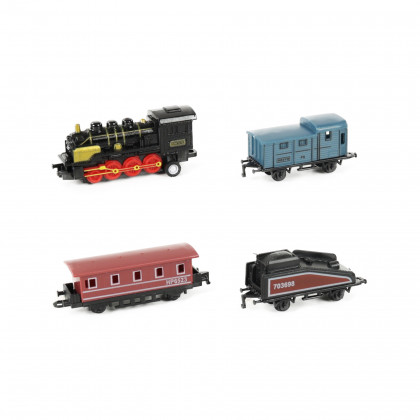 Mini vlak - kovová lokomotiva se 3 vagónky