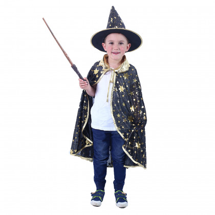 Dětský plášť černý s kloboukem čarodějnice