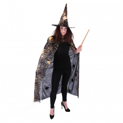 Čarodějnický plášť s kloboukem a pavučinou pro dospělé/Halloween