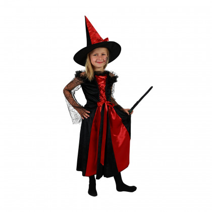Dětský kostým čarodějnice černo-červená s kloboukem (M) e-obal