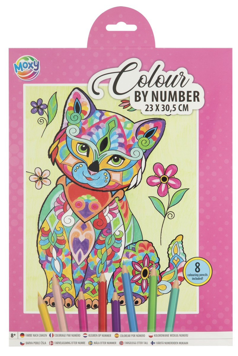 Kreativní set malování podle čísel + 8 pastelek 23x30,5 cm kočka