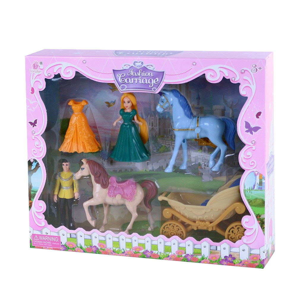 Sada kočár s koňmi a princezna s odnímatelnými šaty