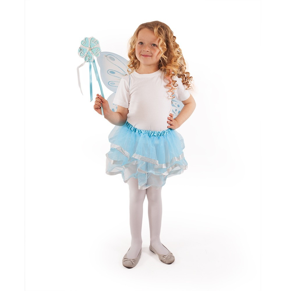 Dětský kostým tutu sukně modrá motýl s hůlkou a křídly