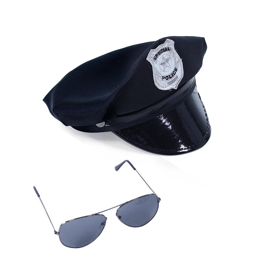 Sada policejní čepice s brýlemi pro dospělé