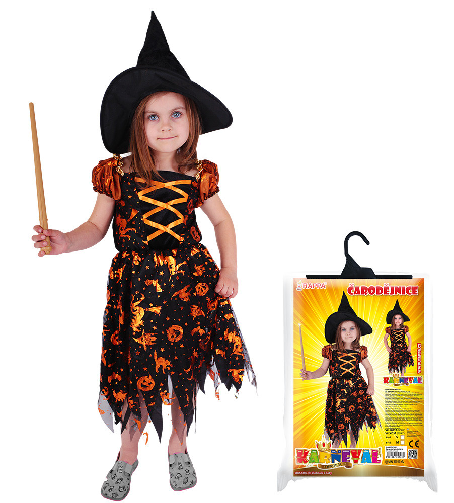 karnevalový kostým čarodějnice/halloween s kloboukem, vel. S