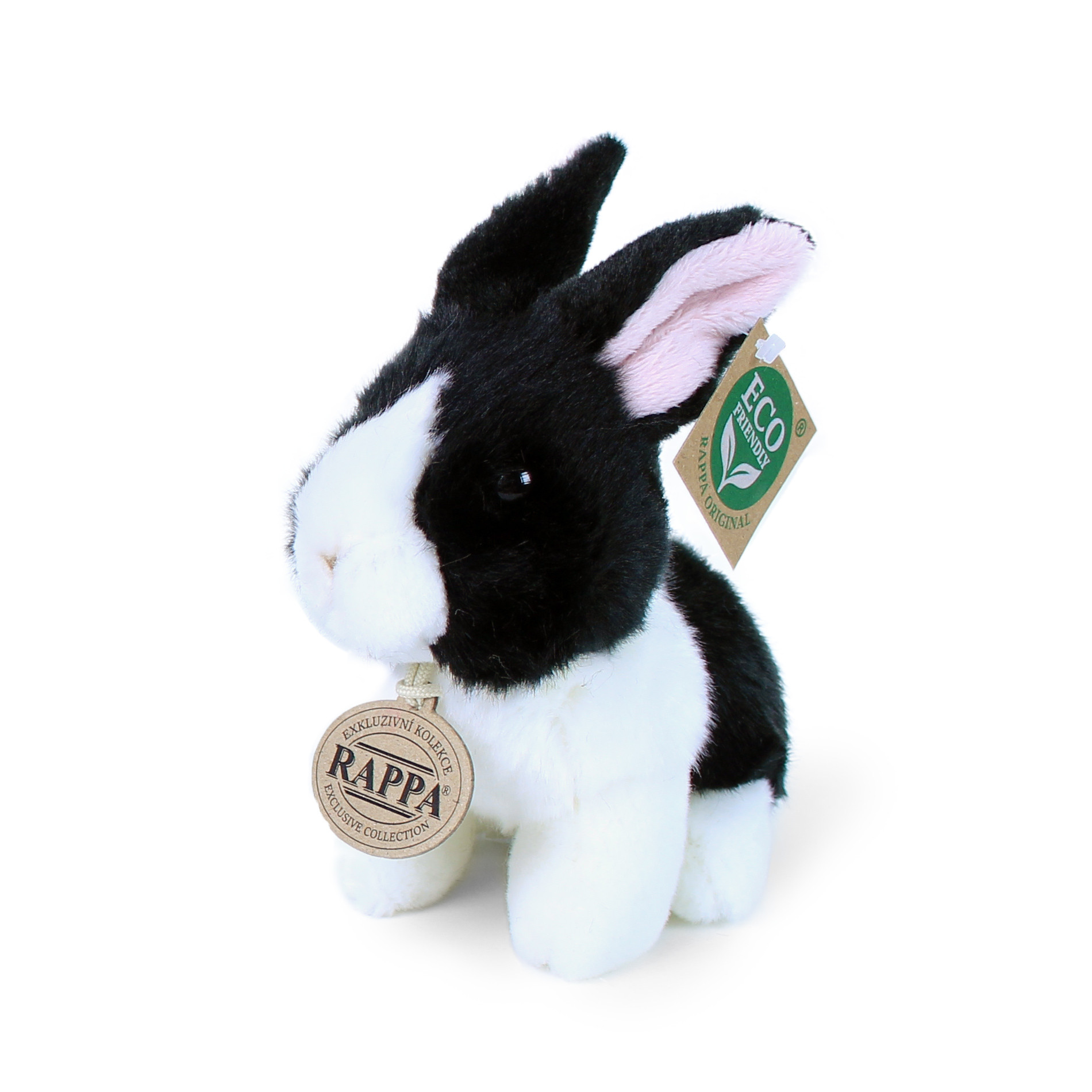 Plyšový králík bílo-černý sedící 16 cm ECO-FRIENDLY
