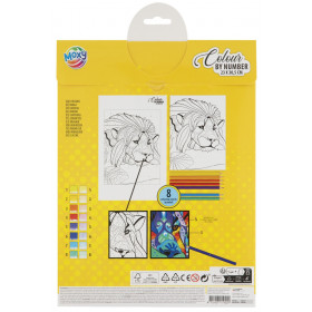 Kreativní set malování podle čísel + 8 pastelek 23x30,5 cm lev