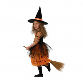 Dětský kostým oranžová čarodějnice/Halloween  s kloboukem (S) e-obal