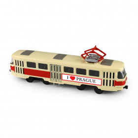 Kovová česká retro tramvaj červená 16 cm PRAGUE otevírací dveře