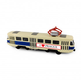 Kovová česká retro tramvaj modrá 16 cm PRAGUE otevírací dveře