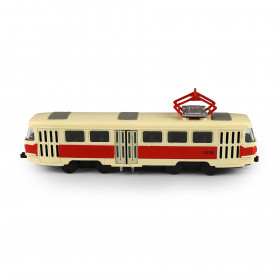 Kovová česká retro tramvaj červená 16 cm se světlem a zvukem