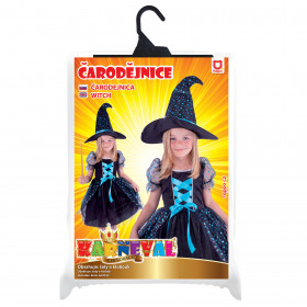 Dětský kostým modro-černý čarodějnice/Halloween (S)