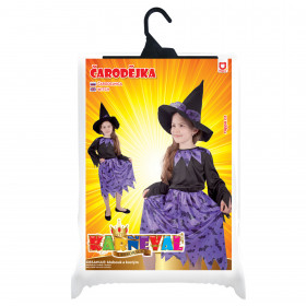 Dětský kostým čarodějnice/Halloween s netopýry a kloboukem (S)