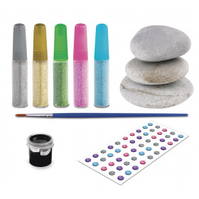 Kreativní set malování kamínků mandala 3 kamínky a 5 glitterových barev/lepidel
