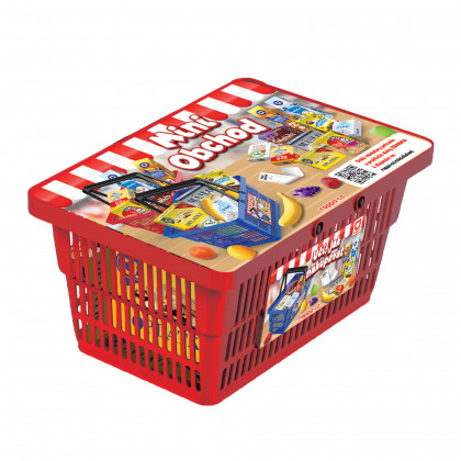 MINI OBCHOD - nákupní košík s doplňky a učením jak nakupovat - červený