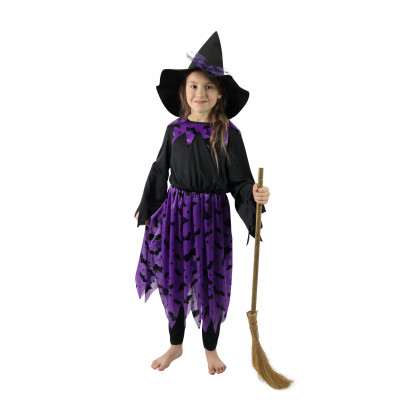 Dětský kostým čarodějnice s netopýry a kloboukem (S) e-obal