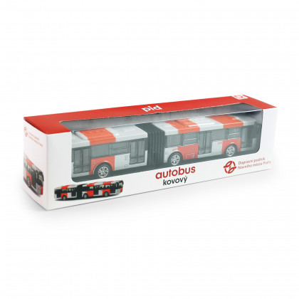 Kovový kloubový autobus PID Praha červený 18 cm