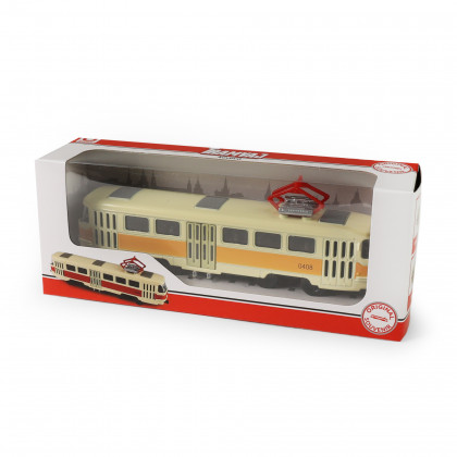 Kovová česká retro tramvaj žlutá 16 cm-otevírací dveře