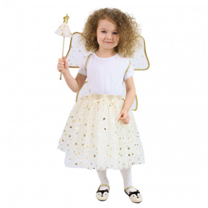 Detský kostým tutu sukne zlatá víla s paličkou a krídlami e-obal