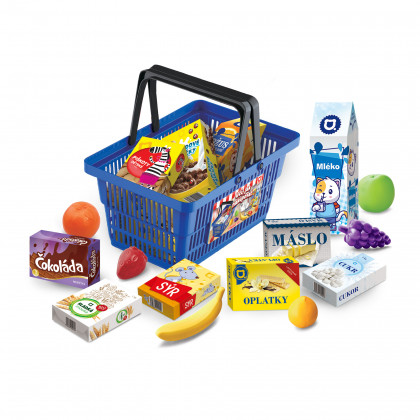 MINI OBCHOD - nákupný košík s doplnkami a učením ako nakupovať - modrý