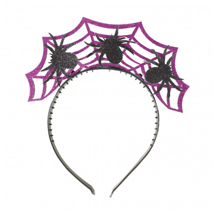 Čelenka Halloween fialová s pavúkmi