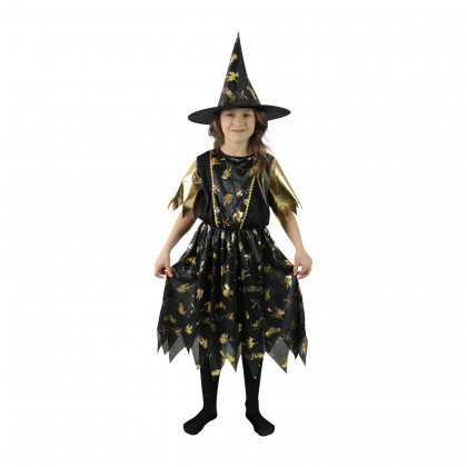 Detský kostým čarodejnice čierno-zlatá (S) e-obal