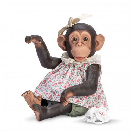 Realistická bábika od Asivil zo Španielska šimpanz Lola kvetina 35 cm