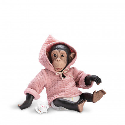 Realistická bábika od Asivil zo Španielska šimpanz Lola ružová 35 cm