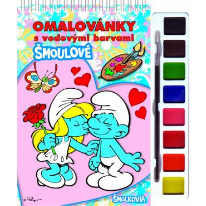 Omaľovánka s farbami a štetcom Šmolkovia