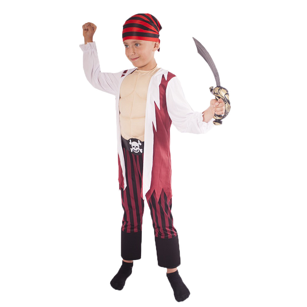 Detský kostým pirát s šatkou a vypchatú hruďou (M)