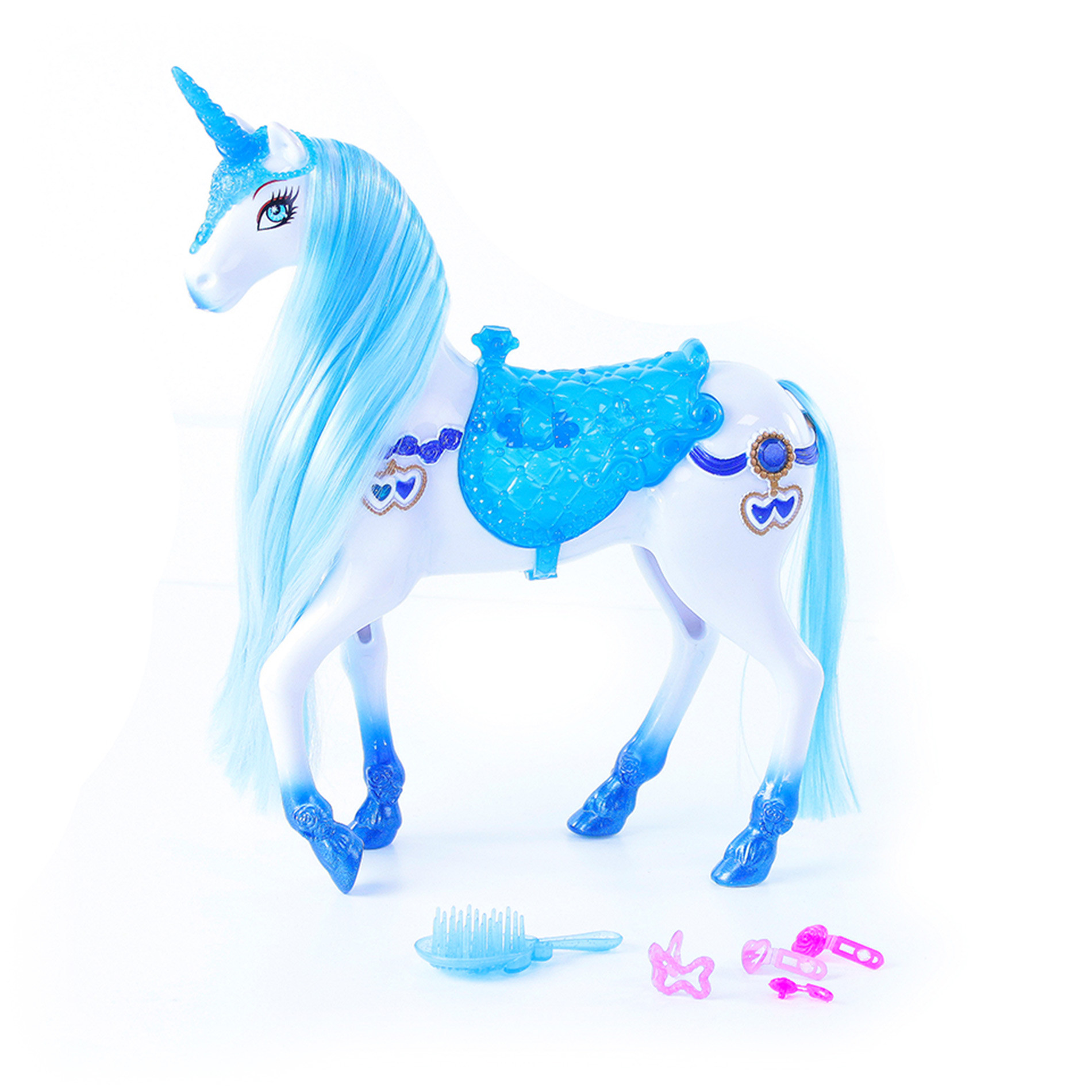 Česací modro-biely kôň so zvukom a svetlom