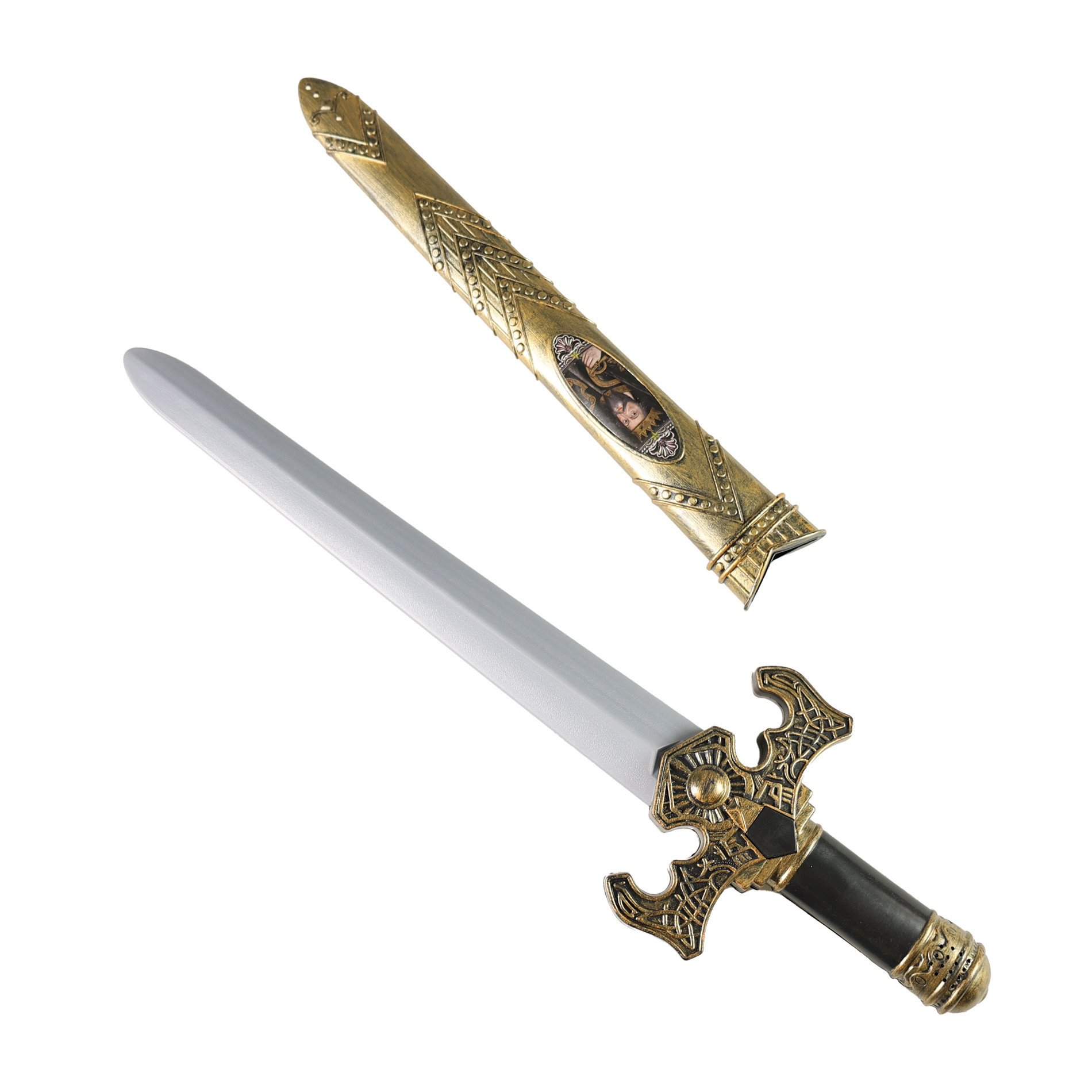 Rytiersky meč zlatý s puzdrom a so zvukmi