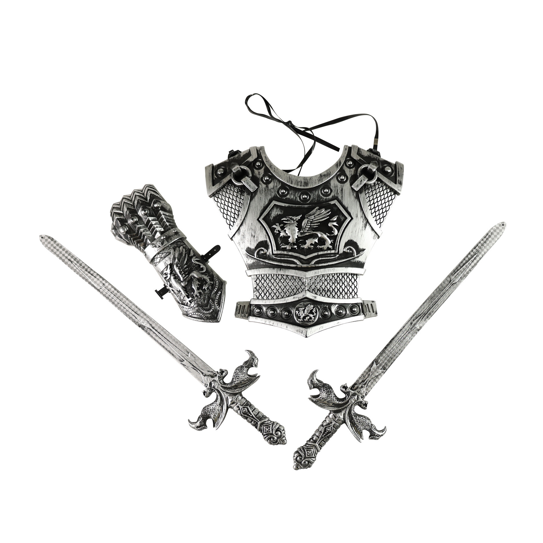 Rytierska sada s mečmi strieborná