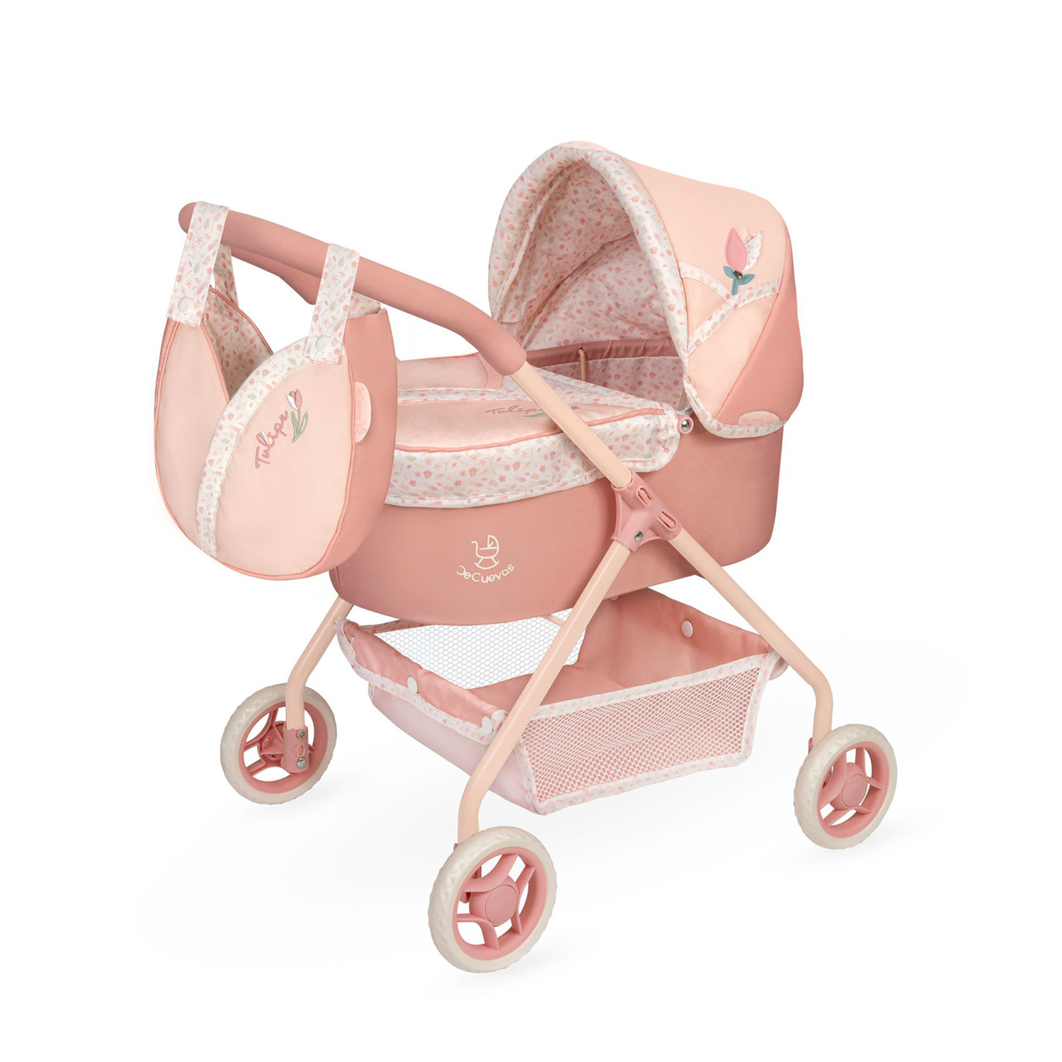 DeCuevas 86074 Môj prvý kočík pre bábiky s taškou Tulipe 2025 - 56 cm