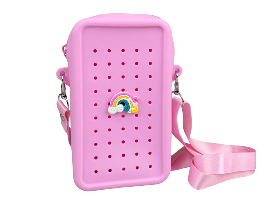 Gifty - Silikónová crossbody taštička ružová a ozdobný pin