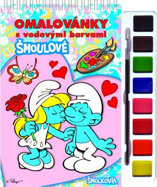Omaľovánka s farbami a štetcom Šmolkovia