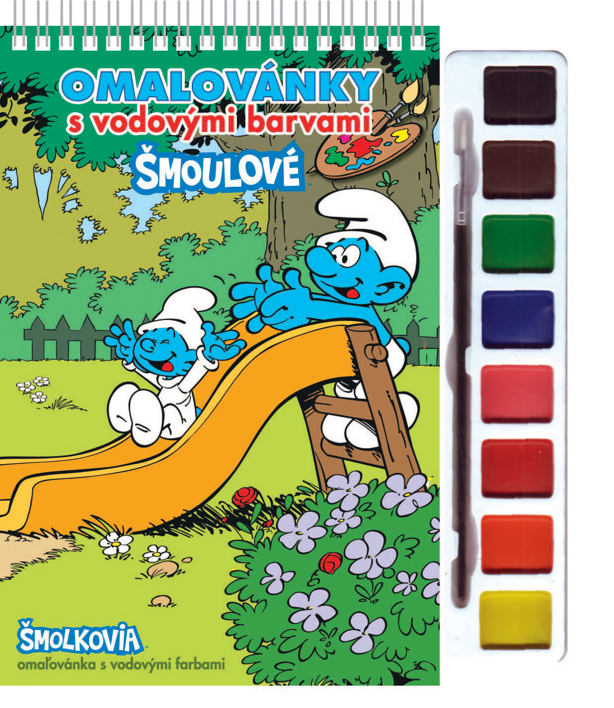Omaľovánka s farbami a štetcom Šmolkovia 2