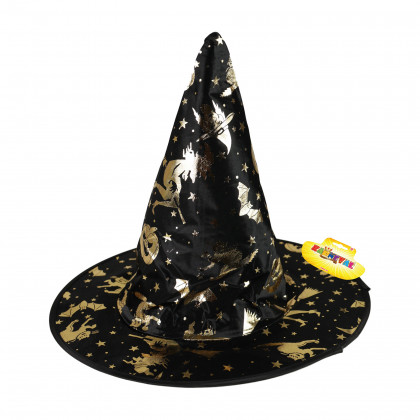 Detský klobúk čarodejnice zlaty dekor
