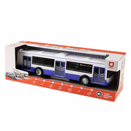 Autobus ktorý hlási zastávky česky 28 cm modrý
