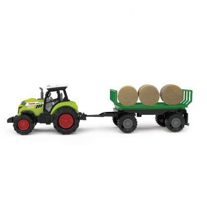 Traktor so zvukom a svetlom s vlečkou a balíkmi slamy