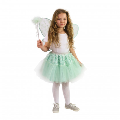 Detský kostým tutu sukne zelená kvetinová víla s paličkou a krídlami e-obal