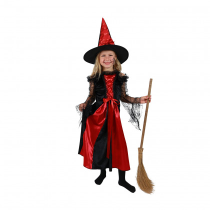 Detský kostým čarodejnica čierno-červená s klobúkom (S) e-obal