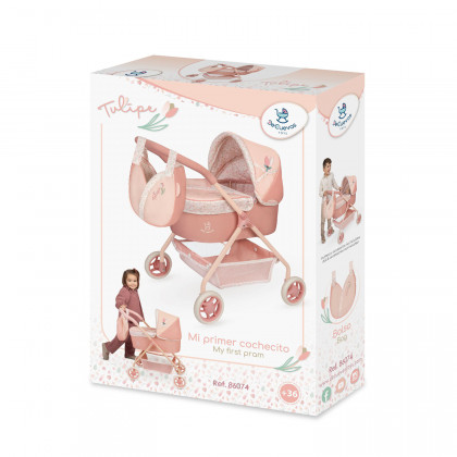 DeCuevas 86074 Môj prvý kočík pre bábiky s taškou Tulipe 2025 - 56 cm
